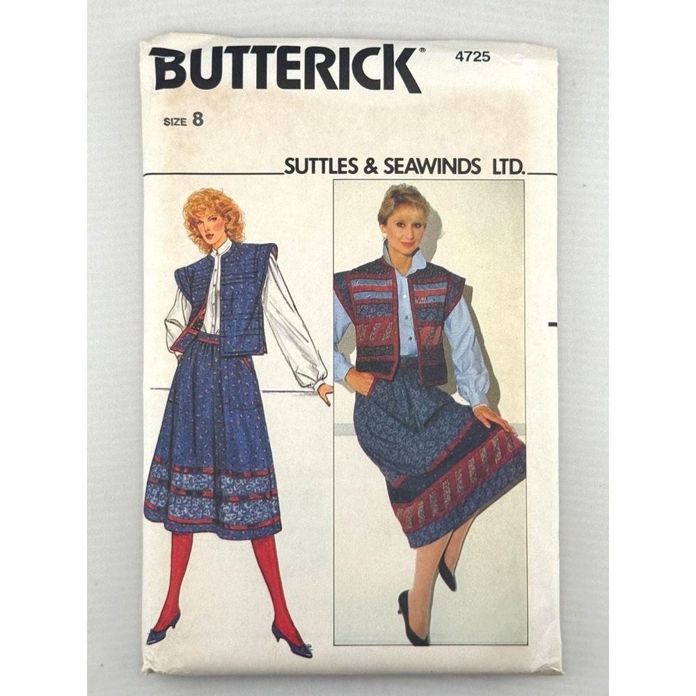 Butterick 4725 Suttles Seawinds Reversible Vest Skirt Pattern Sz 8 Uncut